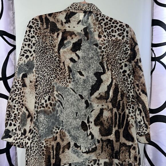 Vintage Animal Print Blouse Shirt Semi Sheer 90s Tiger Print by N Touch Medium - Picture 6 of 7